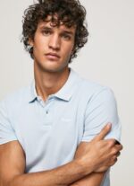 tricou polo cu logo brodat piqué bărbați Pepe Jeans albastru înălbitor 6Z0R461096 - imagine 3