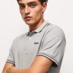 tricou polo cu logo brodat piqué bărbați Pepe Jeans marnă cenușie 6Z0R461077