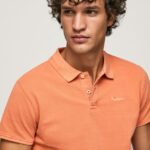 tricou polo cu logo brodat piqué bărbați Pepe Jeans portocala de dovleac 6Z0R461095