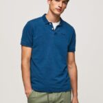 Tricou polo din bumbac cu efect uzat bărbați Pepe Jeans indigo 6Z0R461079
