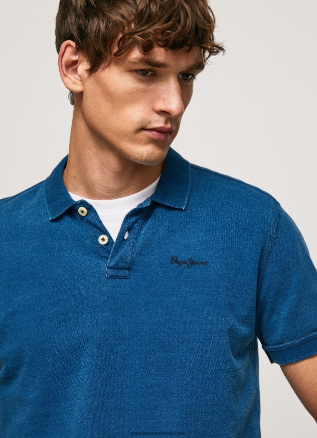 Tricou polo din bumbac cu efect uzat bărbați Pepe Jeans indigo 6Z0R461079 - imagine 3