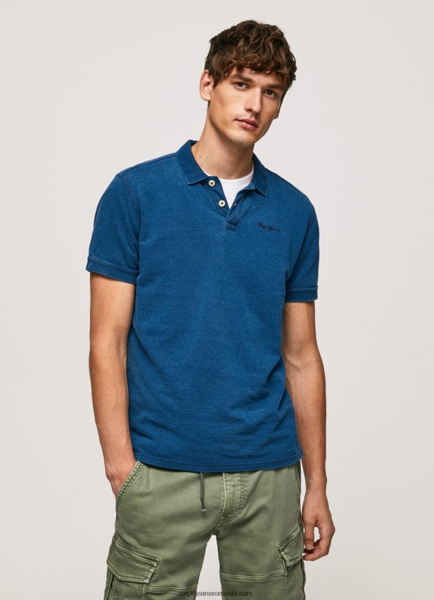 Tricou polo din bumbac cu efect uzat bărbați Pepe Jeans indigo 6Z0R461079 - imagine 1