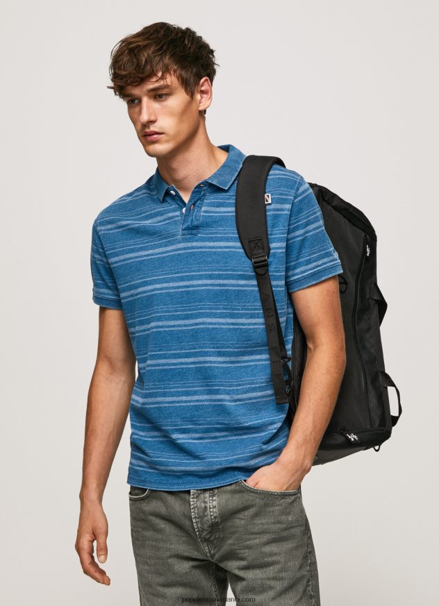 tricou polo din bumbac imprimat cu dungi bărbați Pepe Jeans indigo 6Z0R461083 - imagine 1