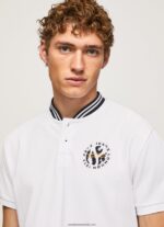 tricou polo piqué cu guler baseball bărbați Pepe Jeans alb 6Z0R461087 - imagine 3