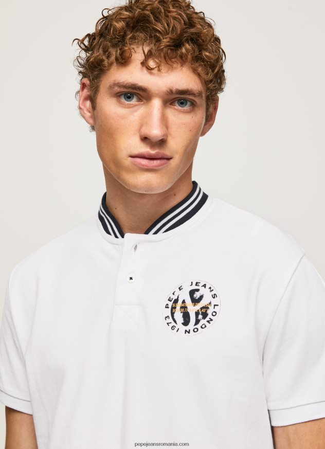 tricou polo piqué cu guler baseball bărbați Pepe Jeans alb 6Z0R461087 - imagine 3