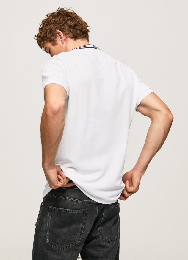 tricou polo piqué cu guler baseball bărbați Pepe Jeans alb 6Z0R461087 - imagine 4