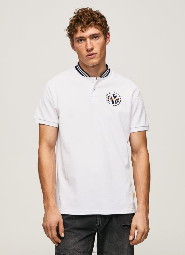 tricou polo piqué cu guler baseball bărbați Pepe Jeans alb 6Z0R461087 - imagine 1