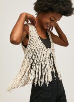 vestă din macrame cu franjuri femei Pepe Jeans mousse 6Z0R46135 - imagine 3